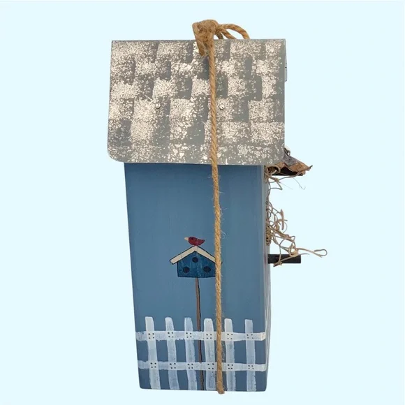 Handmade Blue Wooden Birdhouse Table Decoration - Picture 6 of 8